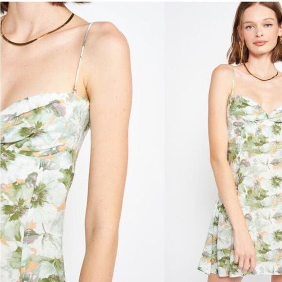 En Saison x Anthropologie Lario Floral Sweetheart Mini Dress L Green Pastel - Picture 6 of 9